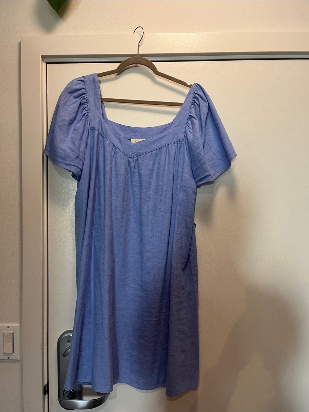 LOFT Lavender Square-Neck Short Sleeve Dress